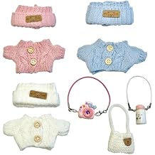 Doll Clothes Outfits, 6 Pieces-3 Sets 17cm Doll Clothing Set Accessories Decoration, 3 Crochet Sweaters+ 3 Accessories Small Camera+ Pouch+ BottleNo Doll Only Clothes Crochet 1