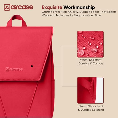 Image of AirCase Canvas Laptop Backpack for Women with Multiple Pockets, Padded Straps, 13L Capacity, Lightweight, Water-Resistant Bag for Travel, College, Office Use, Supports Laptops Up to 14.1 Inch (Red)