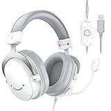 FIFINE ゲーミングヘッドセット 7.1サラウンドサウンド 有線 3.5mm/USB接続 50mmドライバー 脱着式全指向性マイク付き PC/スマホ/Nintendo Switch/PS4/PS5に対応 音量調節可能 密閉型 ゲーム 配信 実況 白 AmpliGame H9W