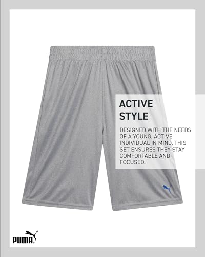 Image of PUMA Boys Active Short Set - 3 Piece Short Sleeve Logo Graphic Tee and Poly Interlock Mesh Shorts for Boys (Sizes: 4-16)