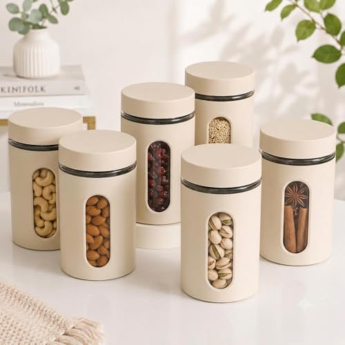 Image of SR (Set of 6) Oval Window Plastic Storage Container (1000ml) | Airtight Kitchen Storage Containers | Containers for Kitchen Storage with Window for Snacks, Dry Fruits, Tea & Coffee (Multicolor)