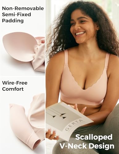 Image of Momcozy Wireless Seamless Bras for Women, Ultra-Comfort Everyday T-Shirt Bras, Breathable Maternity Bras with Scallop Edges