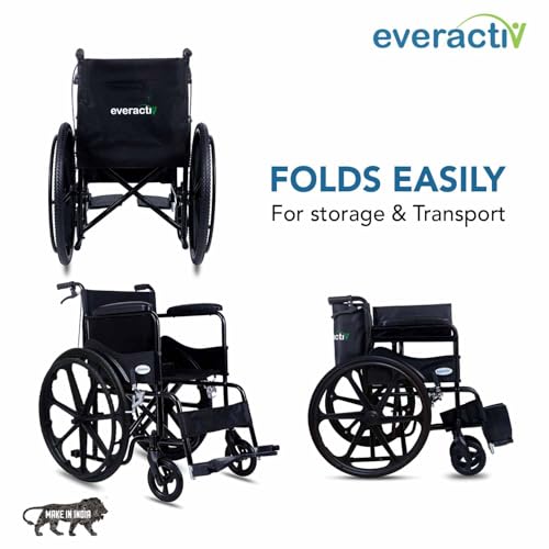 Image of Everactiv Everyday Economy with Attendant Brakes | Foldable Wheelchair with Safety Seat belt | Weight Bearing Capacity 120 kg | Sturdy Frame and Easy Foldable Mechanism