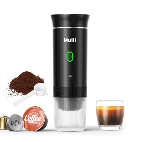 Mulli Cordless Electric Espresso Machine-Portable Coffee Maker for Ground Coffee & NS Capsule with Self-Heating Technology-Perfect for RV, Hiking, Camping, Office & On-the-Go Lifestyles