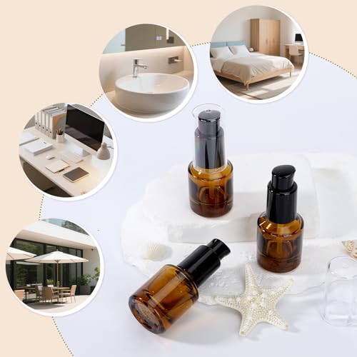 Image of Segbeauty 0.5oz Glass Refillable Travel Bottles, 3pcs Lotion Pump Bottle Dispenser, 15ml Amber Mini Travel Containers for Creams, Lotion Dispenser with Pump, Small Sample Bottle Liquid Container