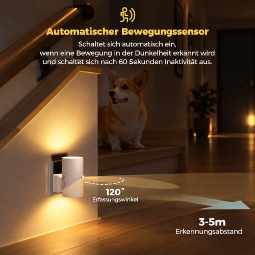 LOHAS-LED Bewegungsmelder-Nachtlicht,Nachtlicht Steckdose,Warmweiß 3000K – Ansicht 4