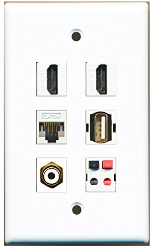 RiteAV - 2 HDMI 1 port RCA biały 1 port USB A-A 1 port Cat5e Ethernet biały 1 port głośnik płyta ścienna