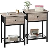 AMHANCIBLE Nachttisch 2er Set, Beistelltisch mit Stoffschubladen, Nachtkommode mit 2 Ablagen, Nachtschrank für Schlafzimmer, Wohnzimmer, Industriestil, 40 x 30 x 55 cm (Grau) EHET03SDGY