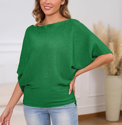 Image of MAKARTHY Womens Batwing Sleeves Knitted Dolman Pullovers Boat Neck Tops Sweatershirts