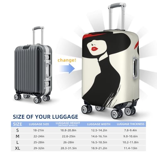 Red Lips Black Hat Woman Minimalism Elastic Travel Luggage Covers Dustproof Scratch-Resistant Suitcase Protector Fit 22-24 Inch3