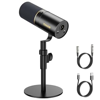TONOR PC Microfono USB/XLR per Podcast, Microfoni Gaming Dinamico per Podcasting, Streaming Studio, Discord, Regisrazione, YouTube, ASMR, Mic Cardioide con 3.5mm jack, Pulsante Mute, Nero,200cm,TD520