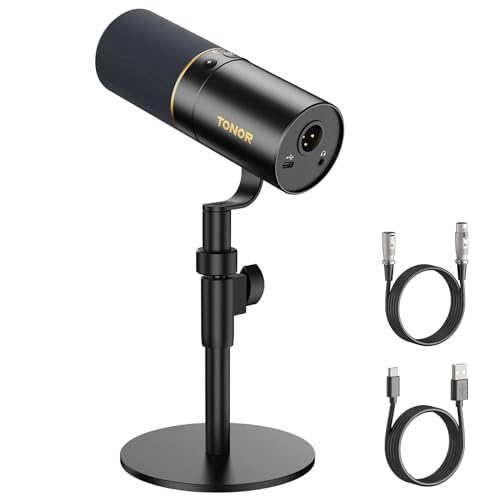 TONOR Microfono Dinámico USB/XLR, Profesional PC Micrófono con Soporte de Escritorio para Podcasting, Gaming, Streaming, Estudio, Canto, Mic cardioide para Botón de Silencio Rápido, TD520