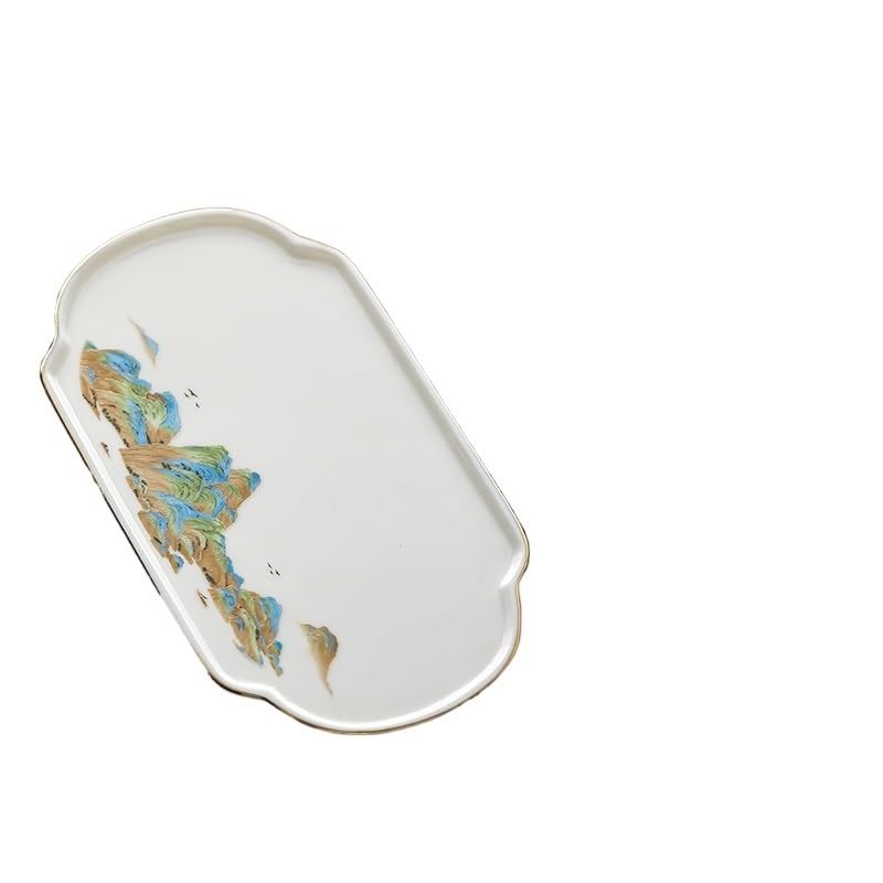 Bandeja para Servir Qianlijiangshan de Porcelana Blanca, Bandeja para almacenar Agua, Tetera de cerámica Sencilla, Bandeja pequeña para Comer en el Regazo (M)