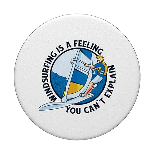 Windsurfing Is A Feeling Surfer Windsurfing PopSockets Swappable PopGrip, Black - Image 3