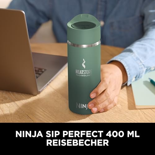 Ninja 400 ml Sip Perfect Trinkflasche für Heißgetränke, BPA-frei, spülmaschinenfest, Thermosflasche, Grün, DW1603EUUKGN 2