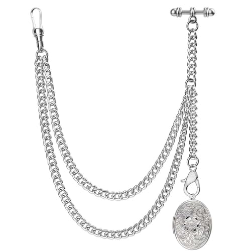 DerMacht Single Albert Pocket Watch Chain T-Bar with Elegant Locket