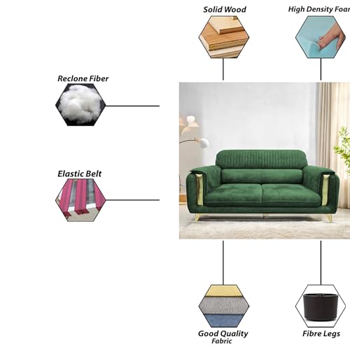 Image of Casaliving Gelio 3 Seater Sofa Set for Living Room (Green Colour) Premium Fabric Sofa