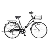 21Technology 折りたたみママチャリ (26インチ) 自転車 シティサイクル ママチャリ 折畳 6段ギヤ付き 街乗り 通勤 通学 MC266（ジェットブラック）