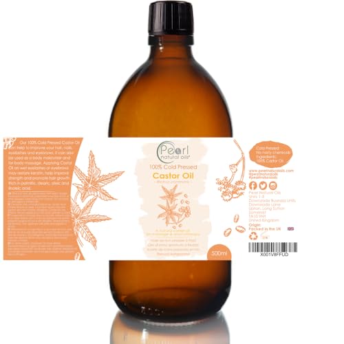 Pearl natural oils Aceite de ricino puro prensado en frío, vegano, sin hexano, grado BP, sin OGM, botella de vidrio de 500 ml