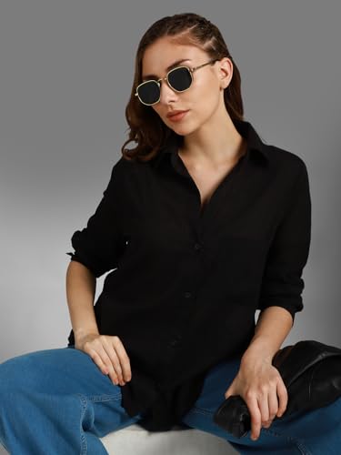 Image of High Star Women's Classic Oversized Spread Collar Long Sleeves Cotton Casual Shirt