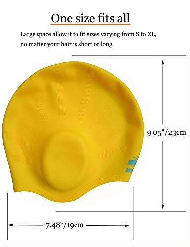 Swimming Caps For Long Hair, 3D Waterproof Silicone Swim Cap For Women Men Girls Kids Bathing Caps For Dreadlocks And Braids Keeps Hair Clean Ear Dry With Ear Protection #TOP3
