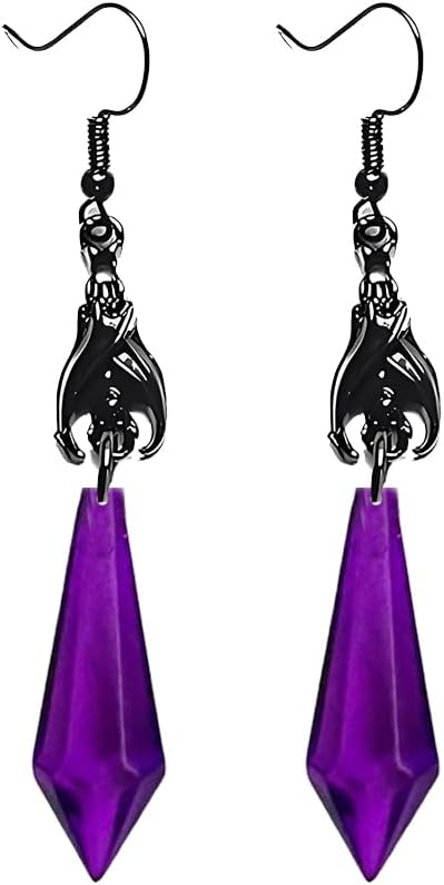 coadipress Gothic Dark Bat Earrings for Women Unique Red Black Crystal Gems Bat Earrings Punk Style Bat Animal Earrings Retro Red Black Teardrop Dorian Style Earrings