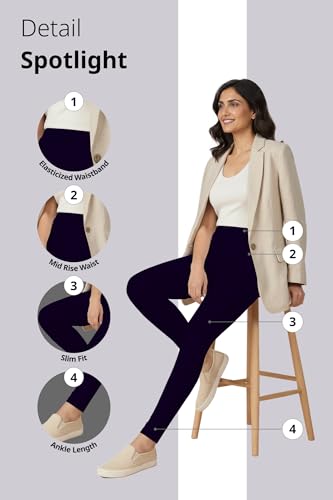 Image of Women's Cotton Lycra Ankle Length Leggings | Regular Rise, Soft 4 Way Stretch Fabric | Casual & Ethnic Wear