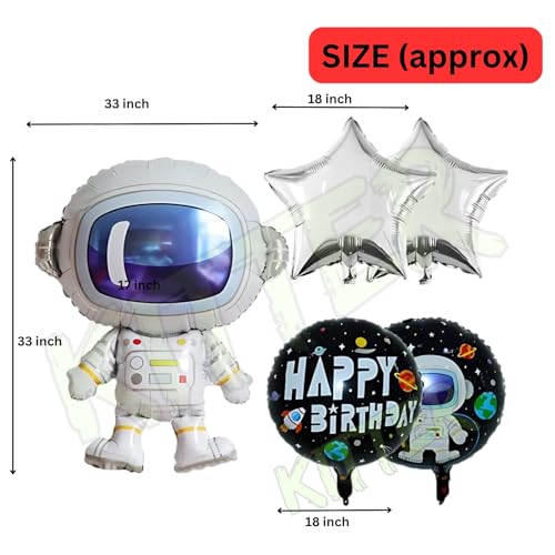 Image of KITTER Space Theme Birthday Decorations for Kids | Astronaut Foil Balloon Set for Boys & Girls | Galaxy Outer Space Party Supplies | Happy Birthday Balloon Pack - 5 Pcs