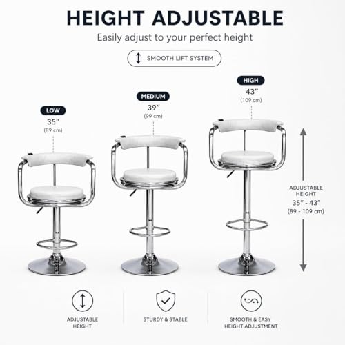 Image of Kemon Modern Adjustable Swivel Bar Stool Chair with Backrest, PU Leather Hydraulic Counter Stool with Footrest for Kitchen Island, Cafe & Home Bar (1, White, Round Barrel Stool)