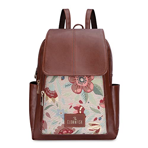 THE CLOWNFISH Faux Leather & Tapestry Women’s Backpack College School Bag Casual Travel Backpack For Ladies Girls