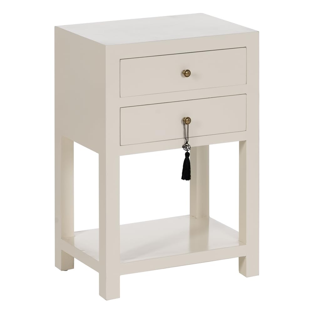 LOLAhome Mesita de Noche con 2 cajones Blanca de Madera de 45x30x66 cm