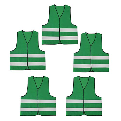AIEOE Lot de 5 Gilet de Sécurité Réfléchissant Haute Visibilité Veste Gilet Fluorescent Adulte Gilet Fluo Travail Moto Course Construction Vert Gris