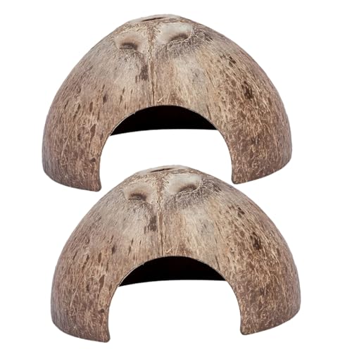 TEHAUX Kokosnussschalen Reptilienhöhle 2 Stück Verschleißfestes Terrarium Dekor Für Kleine Reptilien Und Amphibien Natürlicher Unterschlupf Für Terrarium Haustierbedarf