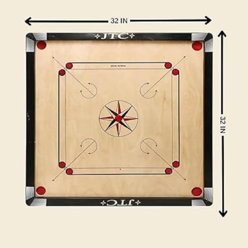 Image of JTC Carrom Board 32 Inch Full Size Matte Finish for Kids Men Women Adults Serious Professional Made of Assam Plywood Carrom Board Best Smooth (32 X 32 INCH)
