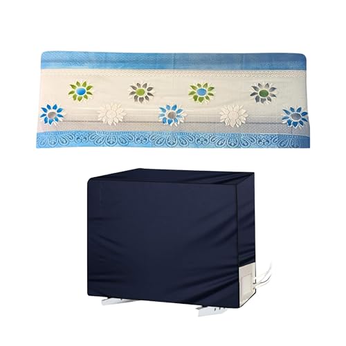 Image of Printed AC Cover for Split AC 2 Ton Set - Digital Print AC Cover Indoor Outdoor Waterproof - Split AC Cover Cotton Net Designer (Blue)