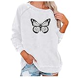 2022 Damen Boho T-Shirts mit Ärmel Sommer Böhmen Schmetterlingsdruck O-Ausschnitt Dreiviertelärmel Pullover Tägliche Sweatshirt Casual Loose Fit Long