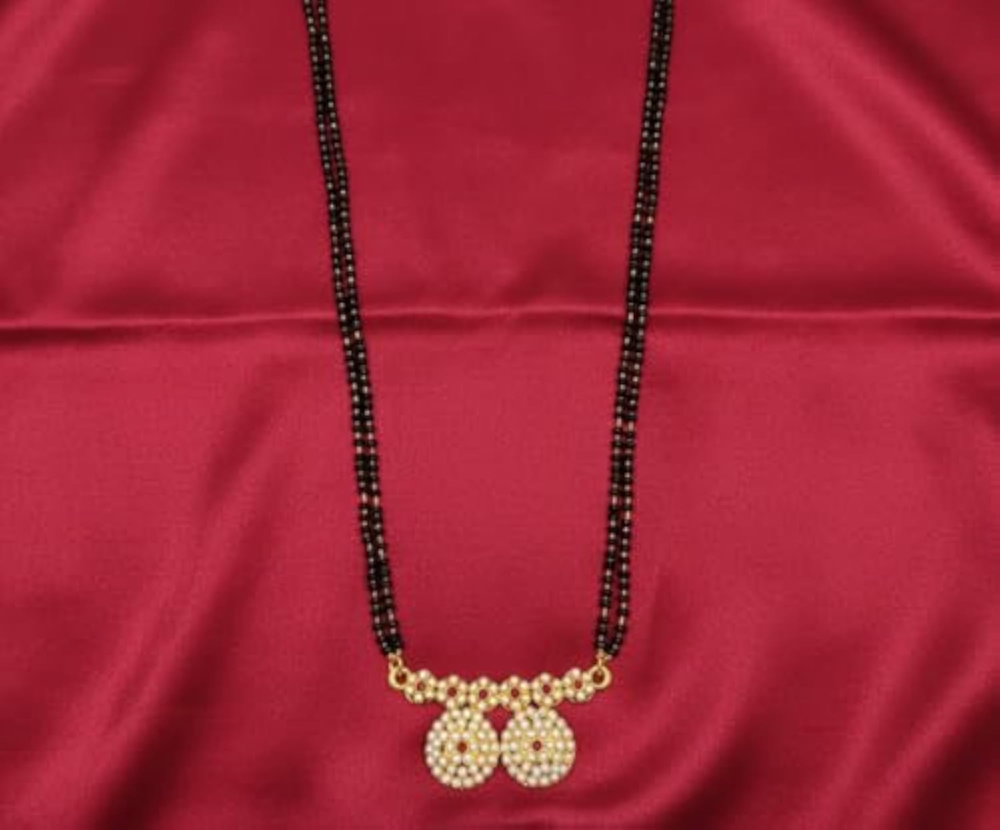 Traditional Long Black Bead Mangalsutra with Elegant Stone Pendant