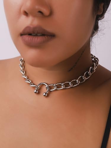 Sacina Silver-tone-tone Chunky Choker, Stainless Steel necklace, Chain necklace, Punk Necklace, Grunge Necklace, Emo Necklace, Gothic Necklace, Christmas Jewelry Gift for Women2