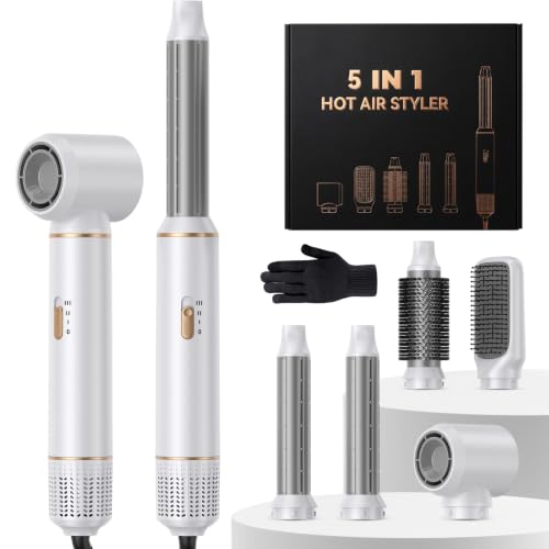 Unipampa Cepillo Secador de Pelo 5 en 1, Cepillo De Aire Caliente Multifunción, 1000W Air Styler Set, Hair Styler, Rizador Pelo Automatico, Thermal Brush para Volumen, Doblar, Suavizar, Secar