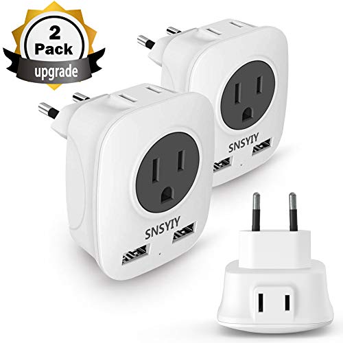 European Travel Plug Adapter, 4 in 1 International Power Plug with 2 USB