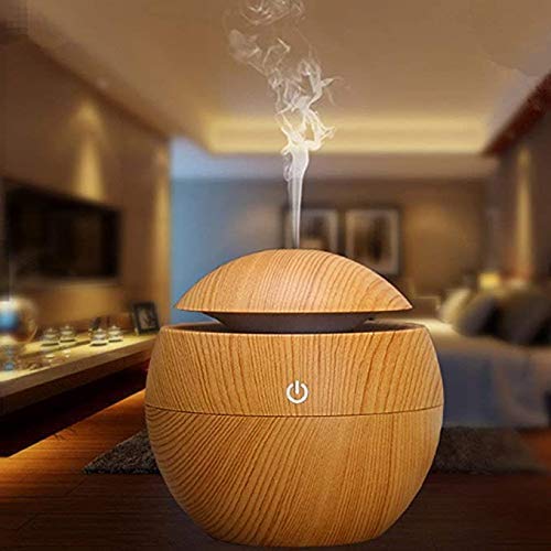 Panda Shape USB Humidifier with Light, 220ml Water Tank, Desk Tabletop Design (Round Wooden Humidifier)