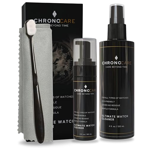 ChronoCare Ultimate Foaming Watch Cleaning Kit - Includes Foaming Cleaner (2 oz) Watch Spray Cleaner (4 oz) Ultra-Soft Suede Drying Towel & Soft Bristle Brush