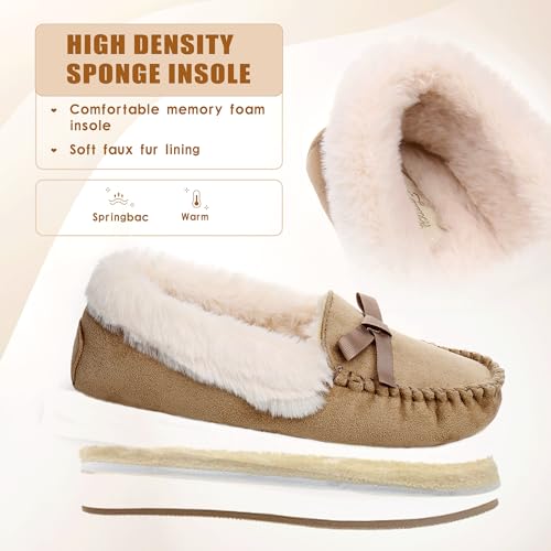 Women's Moccasin Slippers - Slip On House Slipper Warm Faux Fur lined Indoor Outdoor Shoe3