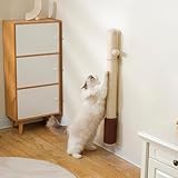 34" Extra-Tall Wall Mounted Cat Scratcher – Vertical Sisal Rope Scratching Post for Large Cats, Space-Saving Cat Wall Climber with Self-Grooming Brush & Hanging Ball, Modern Beige