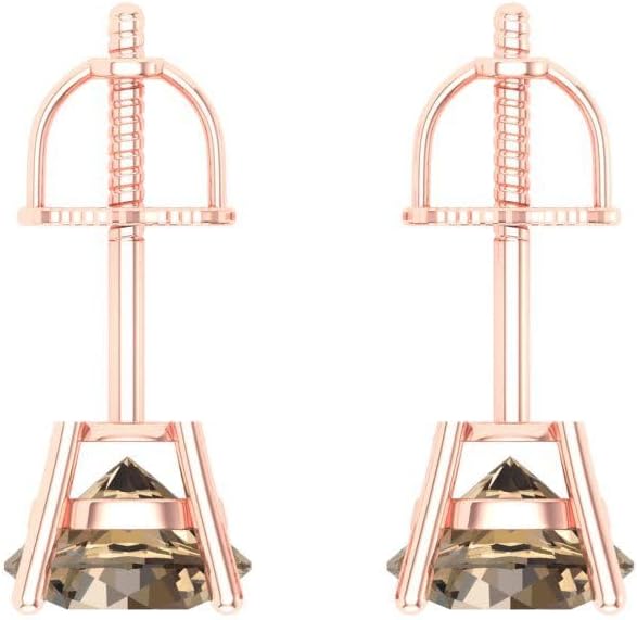 14K Rose Gold Simulated Champagne Diamond Stud Earrings with Screw back - Hypoallergenic, 1 cttw - Minimalist Women's Fine Jewelry - Image 4