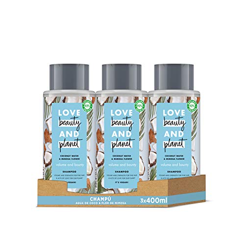 Love Beauty and Planet - Champú Agua de Coco & Flor de Mimosa Volume & Bounty, 3 x 400 ml