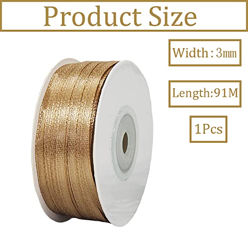 3mm Champagne Gold Ribbon for Gift Wrapping,91m Fabric Thick Satin Ribbon Gold Bow for Gift Wrapping,Ribbons for Balloons,Crafting,Hair,Bouquets,Wedding - Image 2