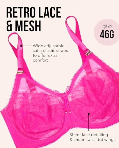 Image of Smart & Sexy Women's Full Coverage Unlined Underwire Bra, Lace & Mesh See Through Bra, Plus Size Lingerie Inspired Retro Bra