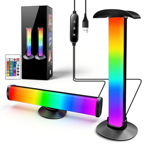HASTHIP® USB RGB Desktop Light Bar, 16-Color LED Ambient Desk Lamp with Remote Control & Music Sync, Removable Headset Arch Holder, Adjustable Gaming Light for PC Setup, Home Office, 26x9.5x9.5cm