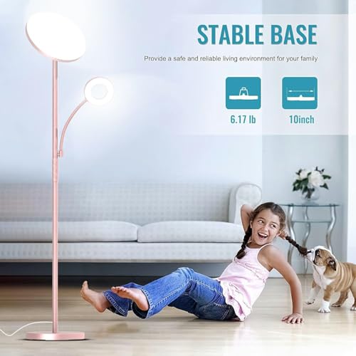 Image of marctronic Pink Floor Lamp, 42W 4000LM Super Bright LED Room Lamp with Adjustable Reading Light,Dimmable Modern Standing Lamp with Remote & Touch Control for Room Bedroom Office Floor Light